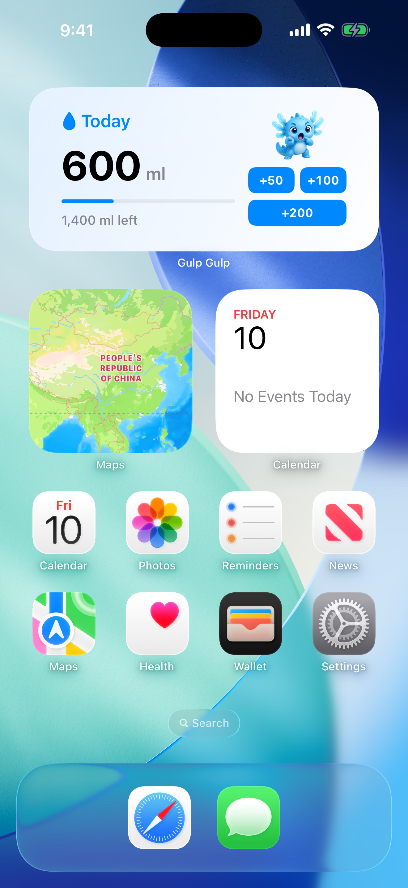 GulpGulp medium hydration widget on the iPhone Home Screen
